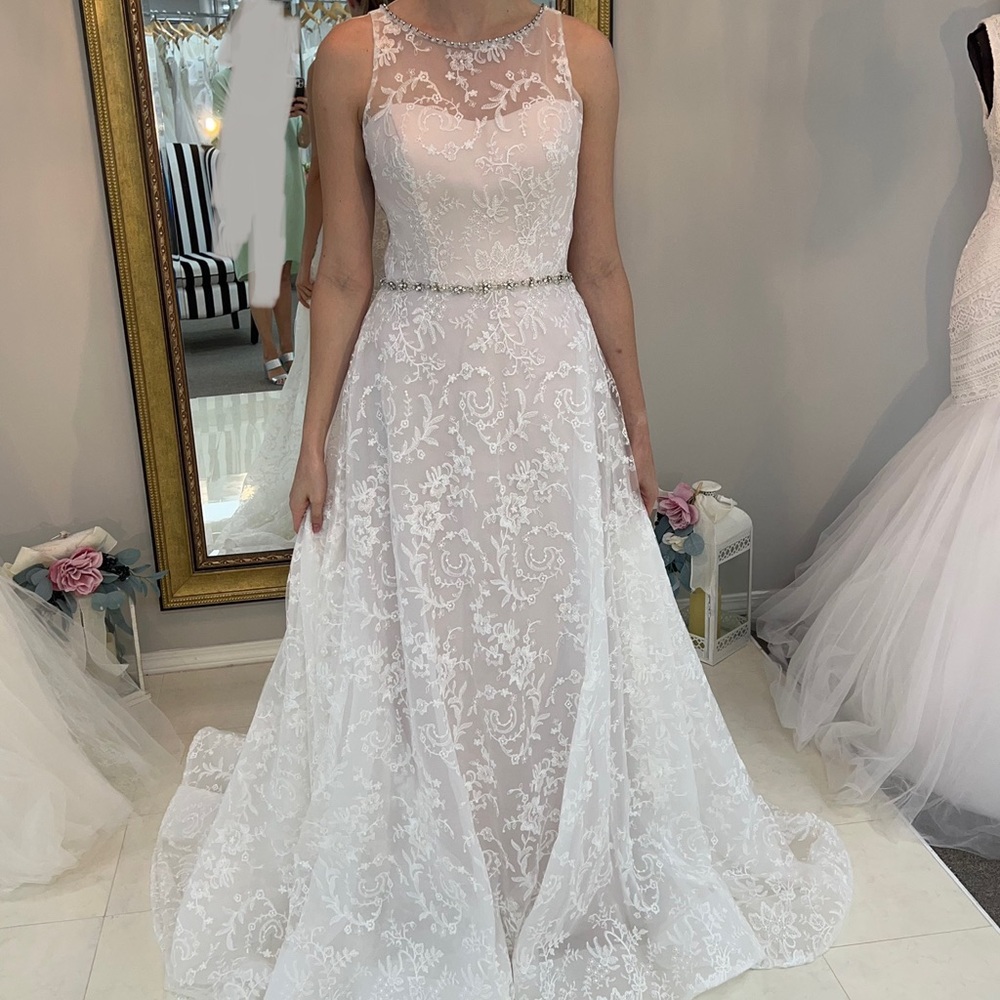 Mon Cheri Pink Blush with Ivory Lace Bridal Gown/Wedding Dress